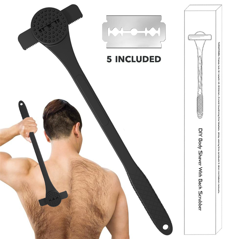 Men'S Grooming Hair Removal - เครื่องโกนขนหลังแบบด้ามยาวยืดหยุ่น, เครื่องกำจัดขนอเนกประสงค์พร้อมเครื่องนวดและขัดผิว, อุปกรณ์ดูแลผิวกายที่ปลอดภัย