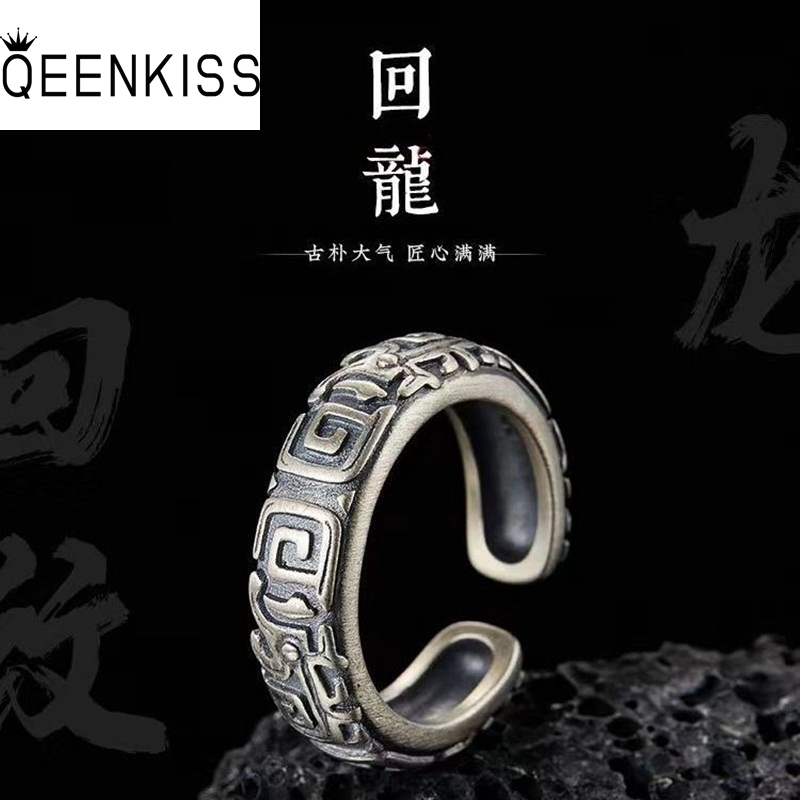 Men'S Grooming Set Gift - Qeenkiss 925แหวนเงินสเตอร์ลิงสำหรับผู้ชายวินเทจปรับได้เครื่องประดับที่ดีสำหรับงานแต่งงานงานเลี้ยงเจ้าบ่าวพ่อแฟน RG6960ของขวัญ