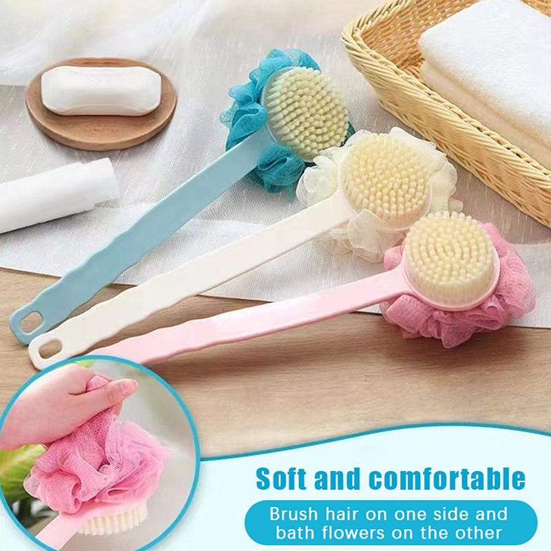 Face Wash Mens - แปรงอาบน้ำใยบวบและขนแปรงนุ่มสำหรับผู้หญิงและผู้ชาย - แปรงอาบน้ำด้ามยาวโค้งสำหรับทำความสะอาดร่างกาย ใบหน้า และสปา