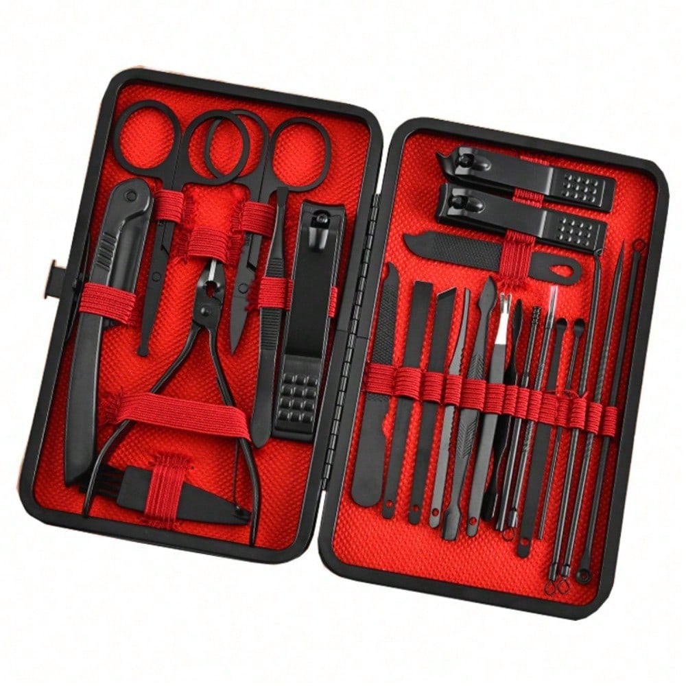 Mens Grooming Kit Bag - ชุดทำเล็บมือและเล็บเท้าแบบมืออาชีพ 8/24 ชิ้น, ชุดกรรไกรตัดเล็บสแตนเลสสีดำคุณภาพพรีเมียม, ชุดดูแลเล็บและผิวหน้าแบบครบวงจร พร้อมกระเป๋าพกพาสำหรับเดินทางสำหรับผู้ชายและผู้หญิง