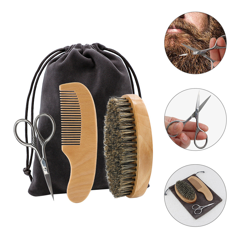 Men'S Grooming Set Gift - ชุดดูแลหนวดเคราสำหรับผู้ชาย 1 ชุด ประกอบด้วยหวีไม้ แปรง กรรไกร